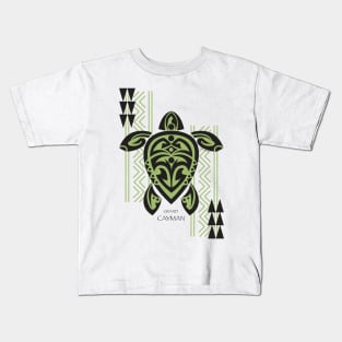 Black & Green Tribal Turtle Tattoo Warrior / Grand Cayman Kids T-Shirt